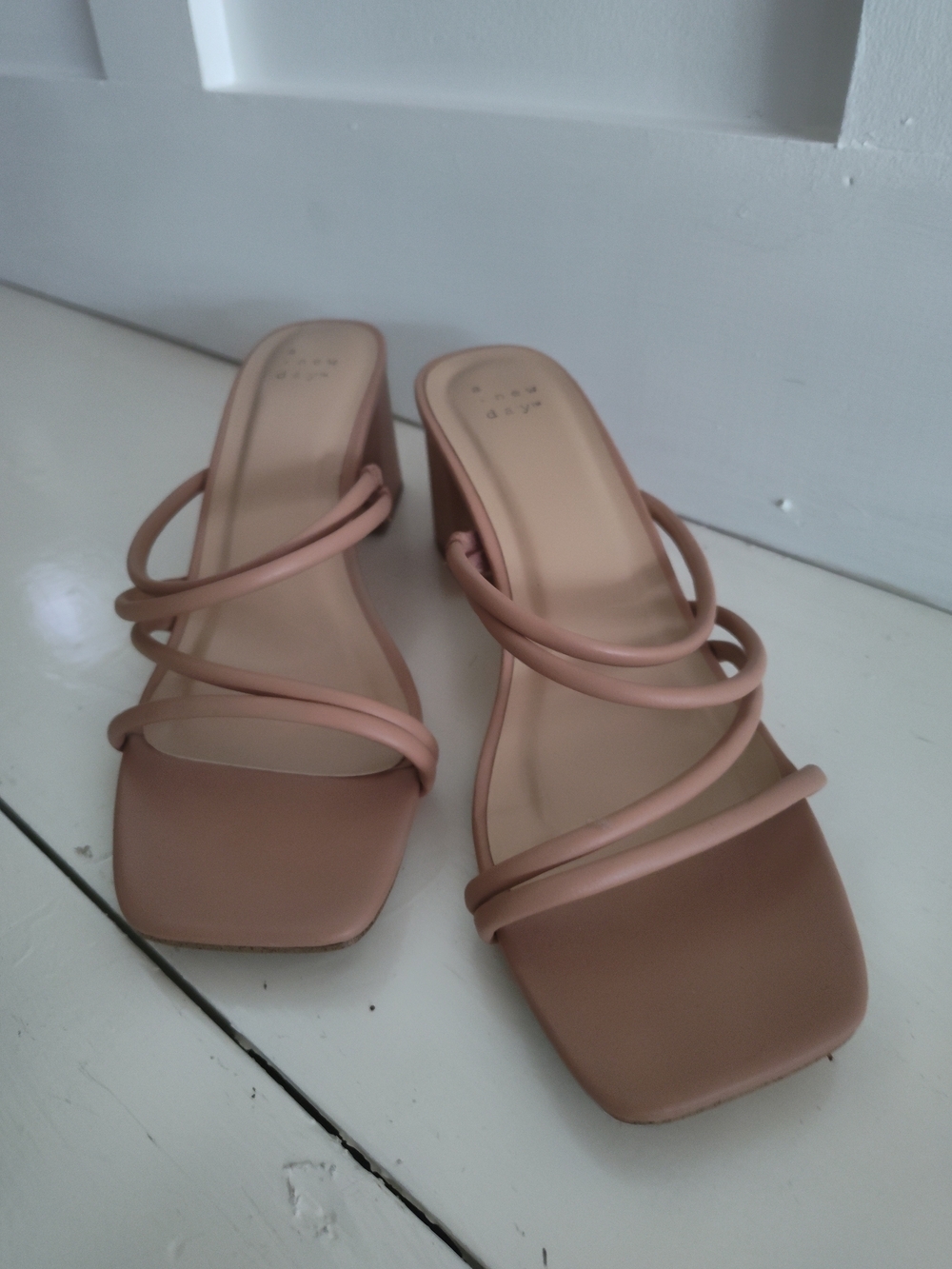 A New Day Women's Strappy Block Heel Square Toe Blush Sandal | Sz 9 1/2